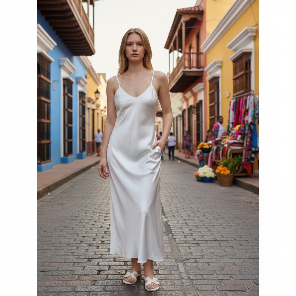 Vintage Cypress Ivory Satin Slip Dress Nightgown Bridal Made in USA Small